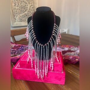 Drama Pink Beaded Fringe Statement Necklace by Anthropologie